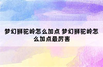 梦幻狮驼岭怎么加点 梦幻狮驼岭怎么加点最厉害